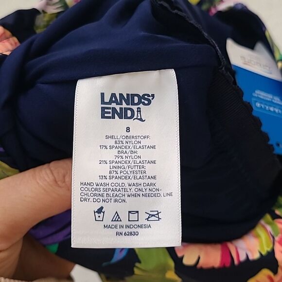 Lands' End NWT Tropical Floral Side Tie Wrap One Piece Swimsuit 8 Blue Multi - Picture 5 of 6
